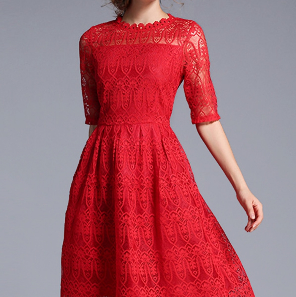 Metisu red lace midi dress